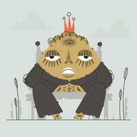 The Stern King with a Third Eye Sitting on His Throne, in the Marsh Landscape. vector