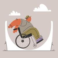 Illustration of a person in a wheelchair overcoming an obstacle with optimism. vector