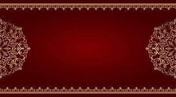 simple red background with mandala ornament and gold border vector