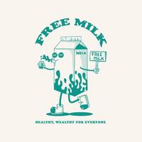 Hand drawn Retro Milk box character, illustration vector
