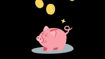 Animated Savings Piggy Bank with coins falling into it. Suitable for educational content about finance. video