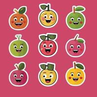 Cute fruit stickers set with happy faces illustration vector