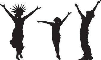 Silhouettes of people with arms raised, expressing joy and optimism. vector
