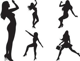 Dynamic Female Silhouettes in Various Poses vector