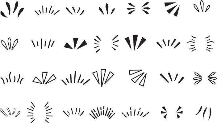 Doodle sparkle icon set. sunburst, Highlight, decorative elements. Doodles line sparkle. Hand drawn decoration elements illustration
