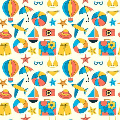 Seamless pattern with summer, travel symbols