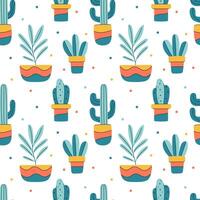 A colorful pattern of cacti and potted plants vector