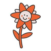 Groove red retro flower icon with a smile on a stem vector