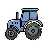 A blue tractor with large black tires. The tractor has a simple design and is commonly used in agriculture for various farming tasks. vector
