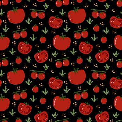red tomatoes vegetables seamless pattern decoration dark background