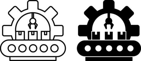 Manufacturing Icons. Black and White Illustrations. Production and Creation of Products. Gear and Robotics. Concept Engineering vector