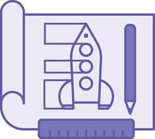 Colored Prototyping Icon. Illustration. Paper with Rocket Drawing, Pencil, and Ruler. Creating a Mockup or Model of the Product for Further Development. Concept Engineering vector
