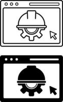 IT Engineering Icons. Black and White Illustrations. Construction Helmet, Gear, and Application. Development, Implementation, and Support of Information Technology in Industry. Concept Engineering vector