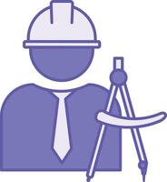 Colored Architect Icon. Illustration. Man in Helmet and Compass. Specialist Engaged in Designing and Creating Buildings. Engineering Concept vector