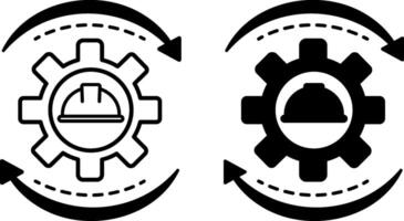 Process Icons. Black and White Illustrations. Construction Hard Hat and Gear. Organized Set of Sequential Actions Aimed at Achieving a Specific Goal. Engineering Concept vector