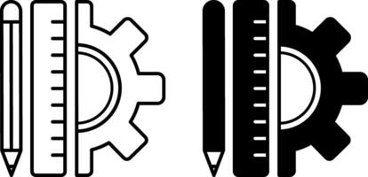 Tools Icons. Black and White Illustrations. Pencil, Ruler, and Gear. Tools for Creating Infrastructure Drawing. Industry, Construction. Concept Engineering vector