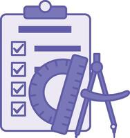 Colored Planning Icon. Illustration. Document with Completed Items, Ruler, and Compass. Engineering Concept vector