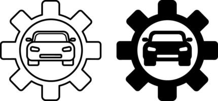 Mechanical Engineering Icons. Black and White Illustrations. Gear and Car. Manufacturing Various Machines. Engineering Concept vector
