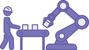 Colored Industrial Icon. Illustration. Man and Robot Working on Production. Engineering Concept vector