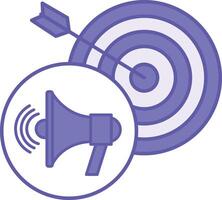 Colored Advertisement Icon. Illustration. Megaphone and Target with Arrow. Communication to Attract the Attention of the Target Audience to the Promotion Object. Influencer Concept vector