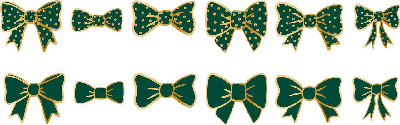 emerald green and gold polka dot bows elegant decorative elements clip art set isolated on white background festive accessory collection