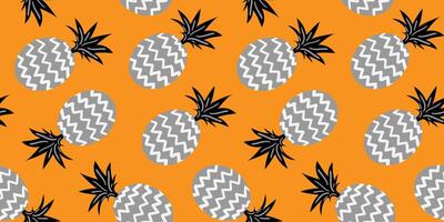 seamless pattern with abstract grey pineapples and black leaves on orange background modern tropical fruit design for textile, wallpaper and print vector