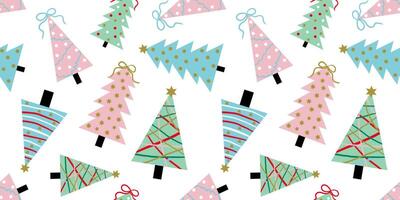 abstract art seamless christmas new year trees pattern pastel pale colors white background for web design textile paper vector