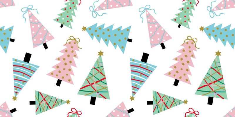 abstract art seamless christmas new year trees pattern pastel pale colors white background for web design textile paper