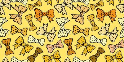 seamless mustard yellow polka dot bows pattern butter yellow background vibrant colorful texture fun design vector