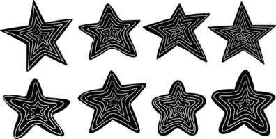 hand drawn black stars set isolated creative doodle elements with white outline for web design decor cosmic digital illustration vector