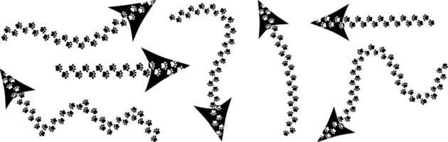 pet paw print arrows set isolated animal foot trail pointers for web design decor navigation tracking digital elements vector