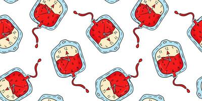 abstract seamless pattern drawn blood donation time concept clock medical background donor day white design handmade art vector