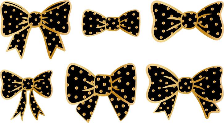 black and gold polka dot bows elegant decorative elements clip art set isolated on white background festive accessory collection