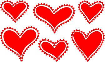 abstract drawn hearts set isolated red love shapes with outline for web design decor valentines day wedding romantic digital elements vector
