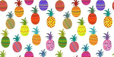 seamless tropical pineapple pattern with bright colors, abstract summer fruit background for fabric, wrapping paper, kids design, pop art style vector