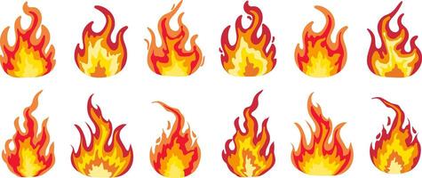 modern trending cartoon fire flame set abstract burning bonfire elements isolated for web design decoration ui ux game icons blazing heat symbols vector