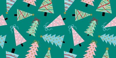 abstract art seamless christmas new year trees pattern pastel pale colors emerald background for web design textile paper vector