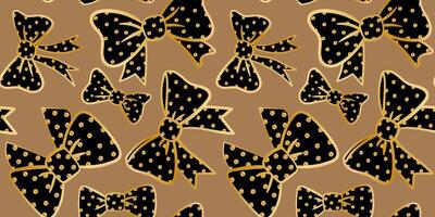 seamless black gold polka dot bows pattern elegant luxury texture festive celebration background wrapping paper design vector