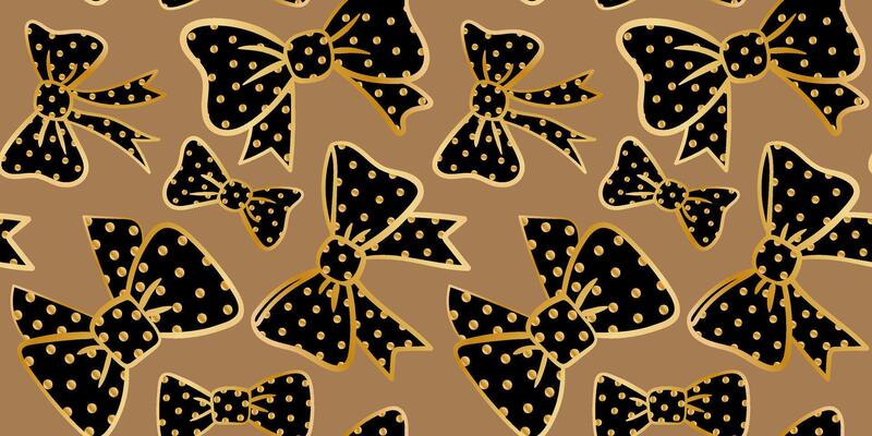 seamless black gold polka dot bows pattern elegant luxury texture festive celebration background wrapping paper design