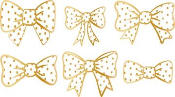 golden polka dot bows elegant decorative elements clip art set isolated on white background festive luxury accessory collection vector