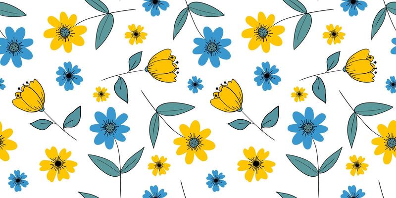minimalist blue yellow flowers seamless pattern white background spring summer design for decor invitations wallpaper