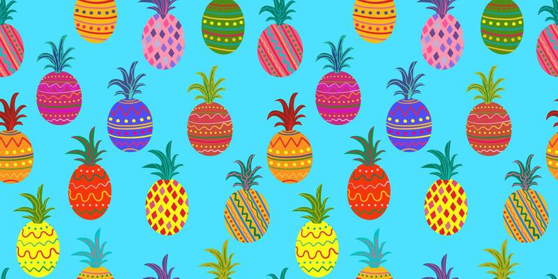 bright art blue tropical seamless pineapple pattern abstract summer painted background exotic fruit design decorative art textile web design