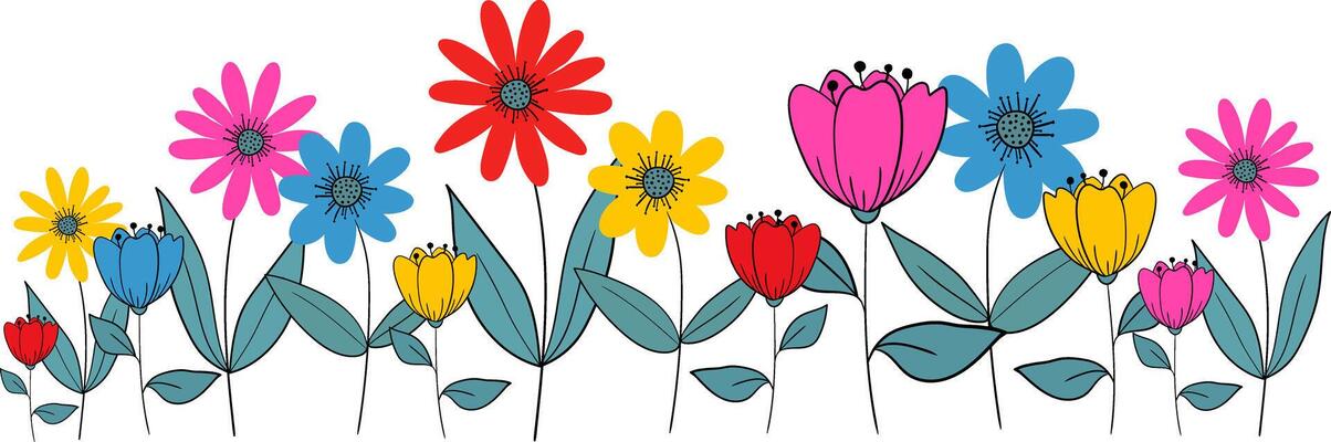 simple line art spring summer flowers border for frame decor textile design banners postcards illustration colorful