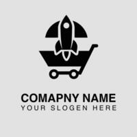 Rocket shopping cart logo design for ecommerce business and fast delivery service online store purchase vector