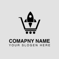 Rocket in a shopping cart logo concept symbolizing fast delivery, online shopping, and innovative business solutions isolated on white background vector