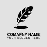 Elegant black feather quill pen resting, a symbol of writing, literature and creative expression, isolated on a light gray background, perfect for logo design vector