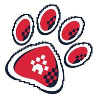 Pixelated red and navy paw print with a smaller paw print inside isolated on white background vector