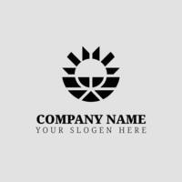 Modern geometric logo design featuring an abstract sun and globe, perfect for a company name and slogan, conveying innovation and global connection vector