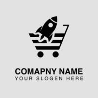 Rocket soaring from a shopping cart, symbolizing rapid growth in online retail and e-commerce, highlighting the speed and efficiency of modern digital marketplaces vector