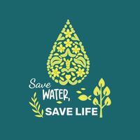 Save Water Save Life Quote Drop Leaf Design vector